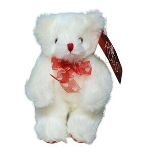 Russ Berrie Heartley Valentine's Day White Teddy Bear Plush Stuffed Animal 6.5"
